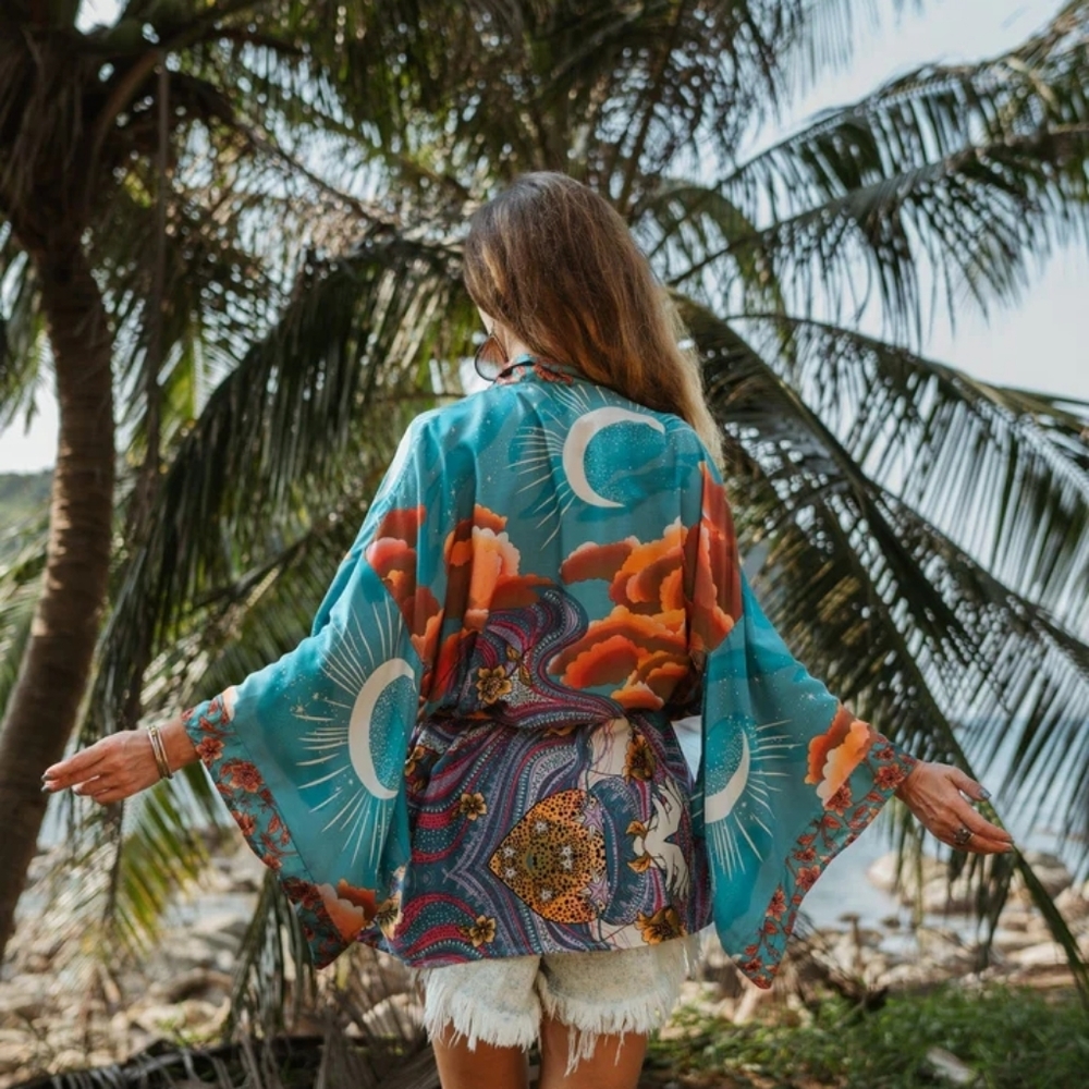 Under the Teal Gypsy Moon Boho Kimono Cardigan